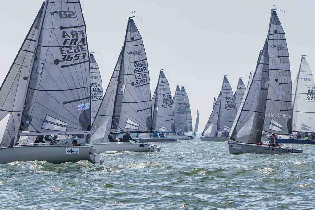 Lining up for the start on the Solent - Day 2 - SB20 World Championship 2017 © Jennifer Burgis